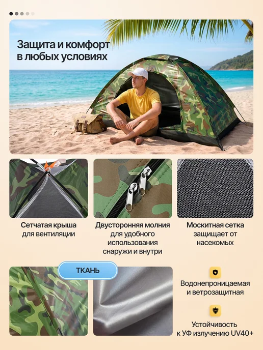 Скайтек Палатка одноместная для туризма, зеленый, фото 3