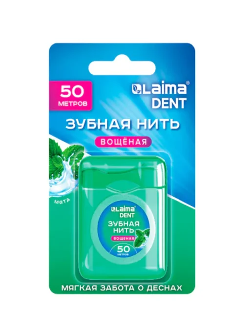 LAIMA Зубная нить вощеная 50 м, вкус мяты, 50 м, фото 2