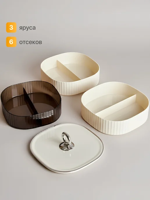 Shiny Kitchen Конфетница с крышкой пластиковая ярусная, белый, фото 3