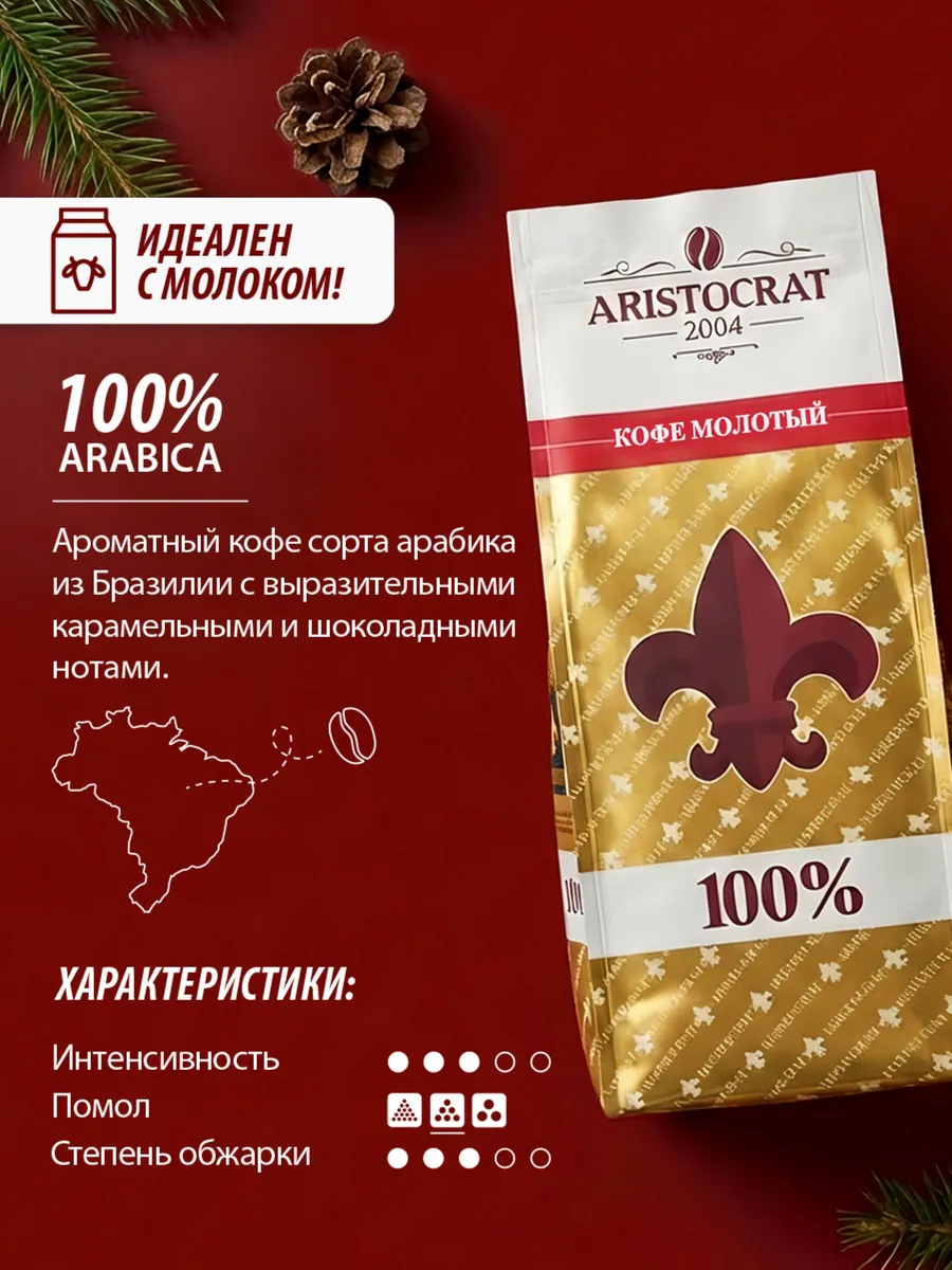 Кофе натуральный жареный молотый "100%" 200 гр