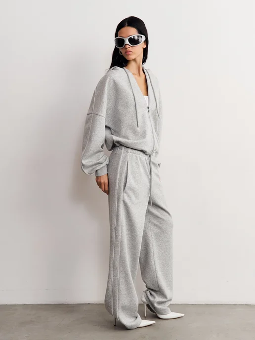 LOOK.IN Костюм спортивный оверсайз на молнии, серый, фото 5