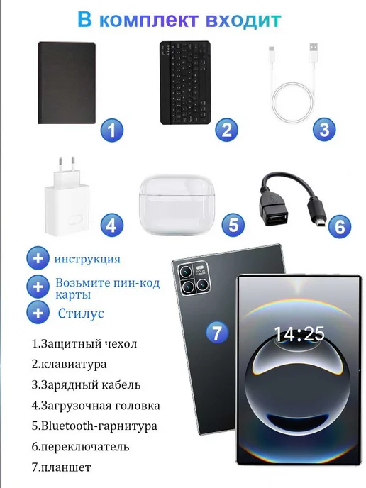 Планшет андроид с клавиатурой, для игр и фильмов 16+1024 ГБ, 1024 ГБ, фото 2