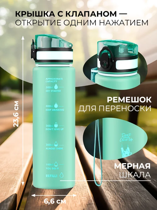 MESHU Бутылка для воды спортивная, зеленый, фото 2
