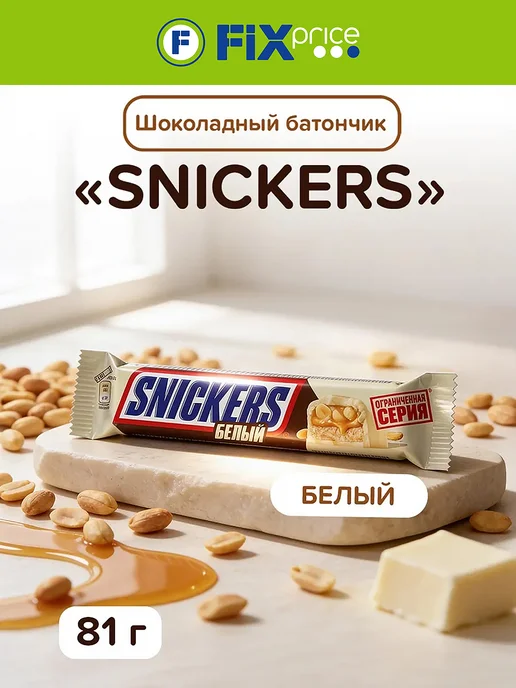 Шоколадный батончик Snickers белый, 81 г, 81 г