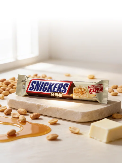 Шоколадный батончик Snickers белый, 81 г, 81 г, фото 2