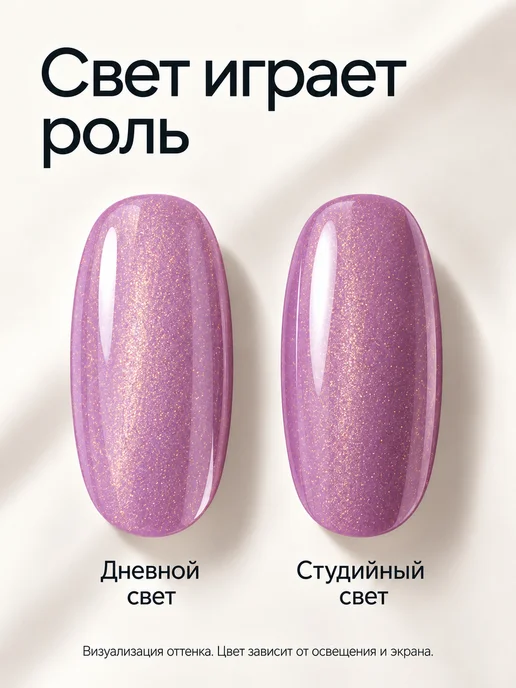 HIT Gel Гель лак для ногтей сиреневый с шиммером Золотая пыль №05, фиолетовый, фото 4
