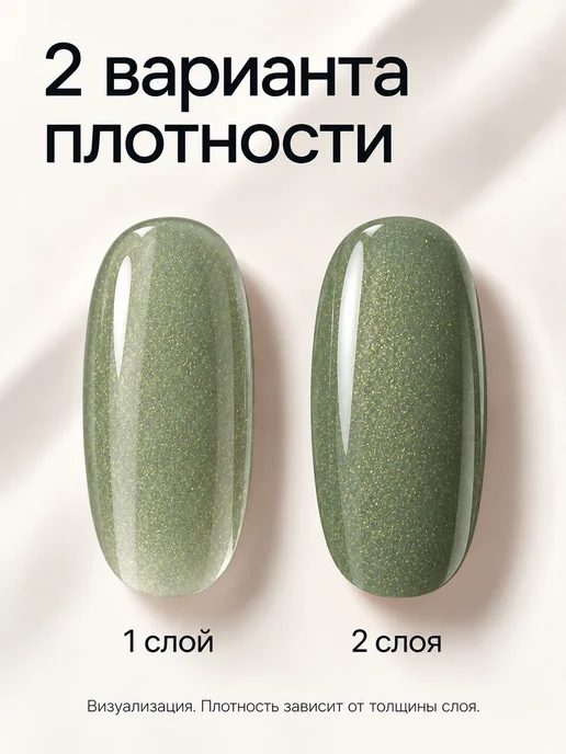 HIT Gel Гель лак для ногтей с шиммером оливковый Золотая пыль №07, зеленый, фото 2