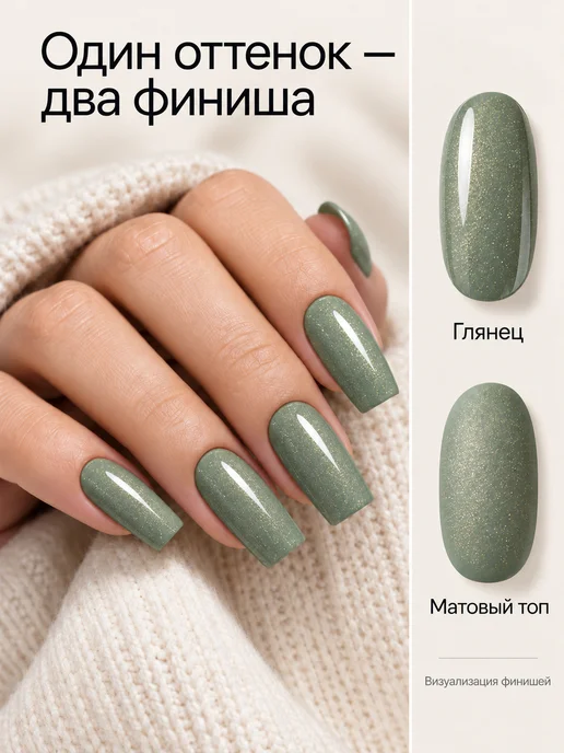 HIT Gel Гель лак для ногтей с шиммером оливковый Золотая пыль №07, зеленый, фото 6