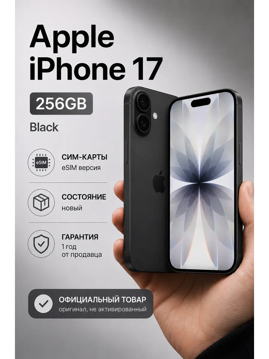 Смартфон iPhone 17 256 ГБ, eSIM + еSIM, черный Apple 712429394 купить в интернет‑магазине Wildberries