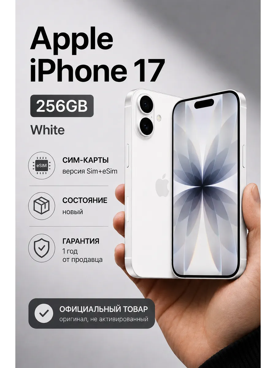 Смартфон iPhone 17 256 ГБ, Dual nano SIM + еSIM, белый Apple 712429395 купить в интернет‑магазине Wildberries