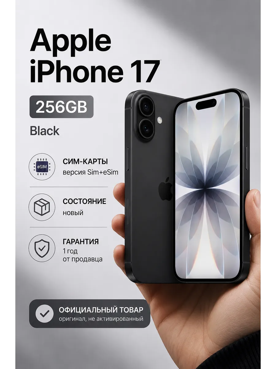 Смартфон iPhone 17 256 ГБ, Dual nano-SIM + еSIM, черный Apple 712429396 купить в интернет‑магазине Wildberries