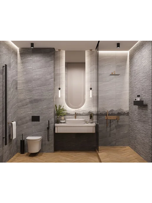 Gracia Ceramica Фог плитка настенная 600х250х9мм (8шт) (1.2кв.м) темно-серый, 600x250x9 мм, 8 шт, фото 5