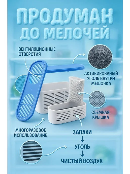 Pazalia Освежитель для холодильника поглотитель запахов древесный, синий, фото 2