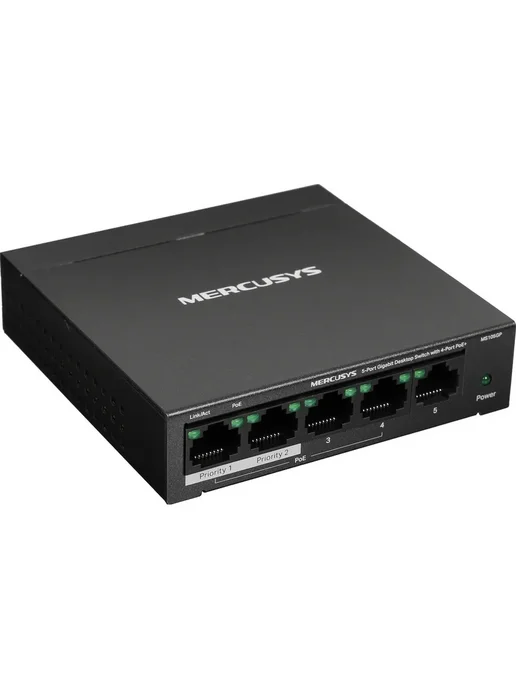Mercusys Коммутатор MS105GP, RJ-45, 5 портов, 10 Гбит с, PoE, вариант, фото 2