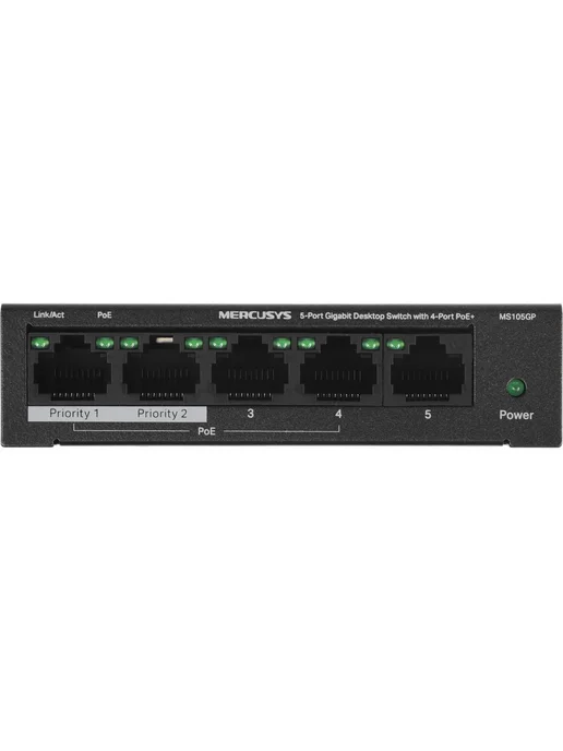 Mercusys Коммутатор MS105GP, RJ-45, 5 портов, 10 Гбит с, PoE, вариант, фото 4