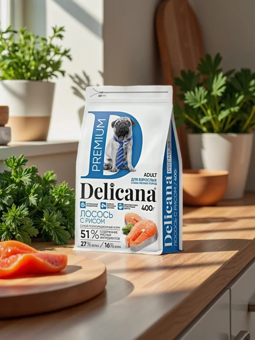 Сухой корм Delicana для собак, мелкие, лосось, 0,4 кг