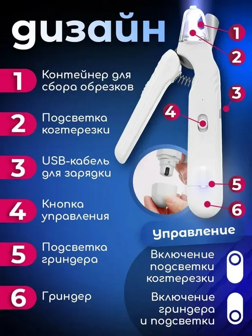 Когтерезка с гриндером для кошек и собак, белый, фото 8