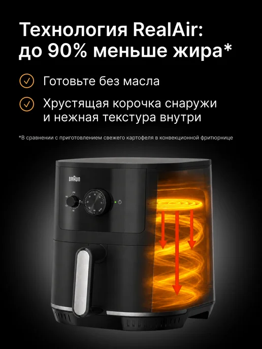 Аэрогриль Braun HF3000IBK MultiFry 3 технологии RealAir Черный, черный, фото 8