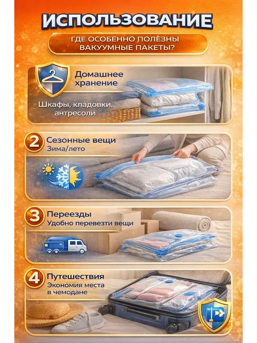 ЕП09 Набор вакуумных пакетов с клапаном для одежды 5 шт, 5 шт, фото 3