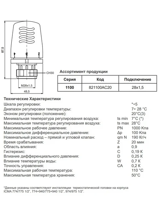 icma Термостатическая головка М 28 х 1,5 с жидкостным элементом, 28x1.5, фото 2