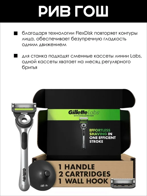 GILLETTE Станок для бритья Labs + 1 сменная кассета, 2 шт, фото 2