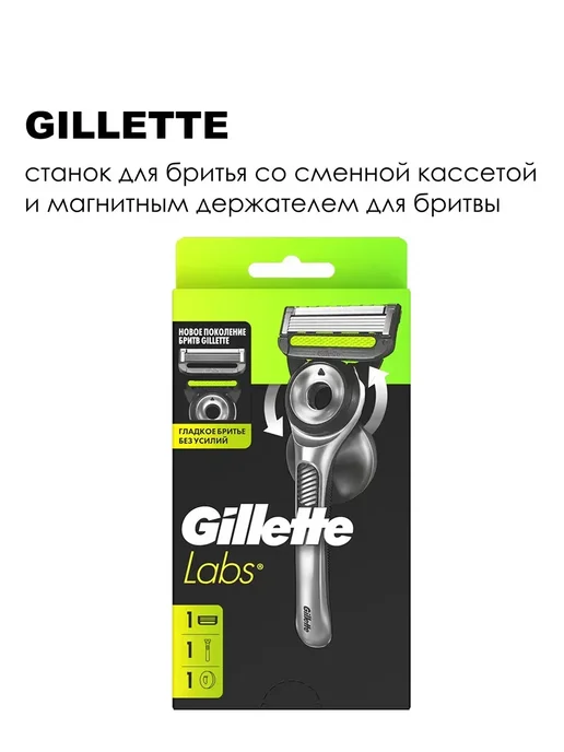 GILLETTE Станок для бритья Labs + 1 сменная кассета, 2 шт, фото 5