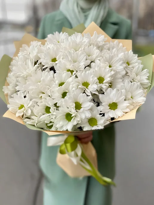 ROZA4U Букет живых цветов из белых кустовых хризантем, белый, фото 2