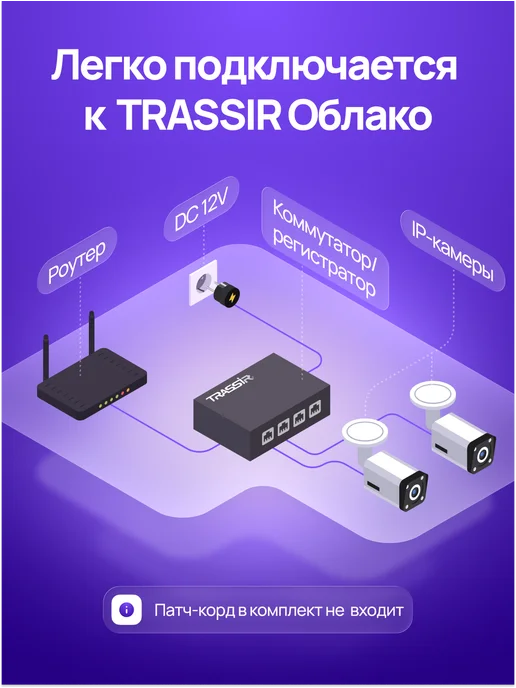 TRASSIR 3 камеры TR-Lite L2S5+Коммутатор TR-NS1106-60-4POE+Облако, белый, фото 4