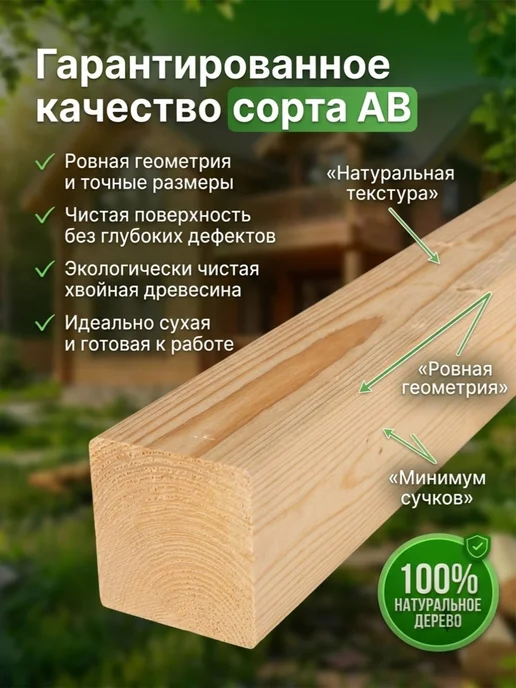 Брусок деревянный рейка Хвоя 40х40х500мм, АВ, 4шт, 4 шт, фото 3