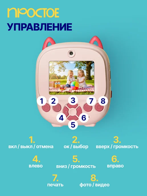 PROLIKE Детский фотоаппарат моментальной печати Котик, набор, розовый, фото 8