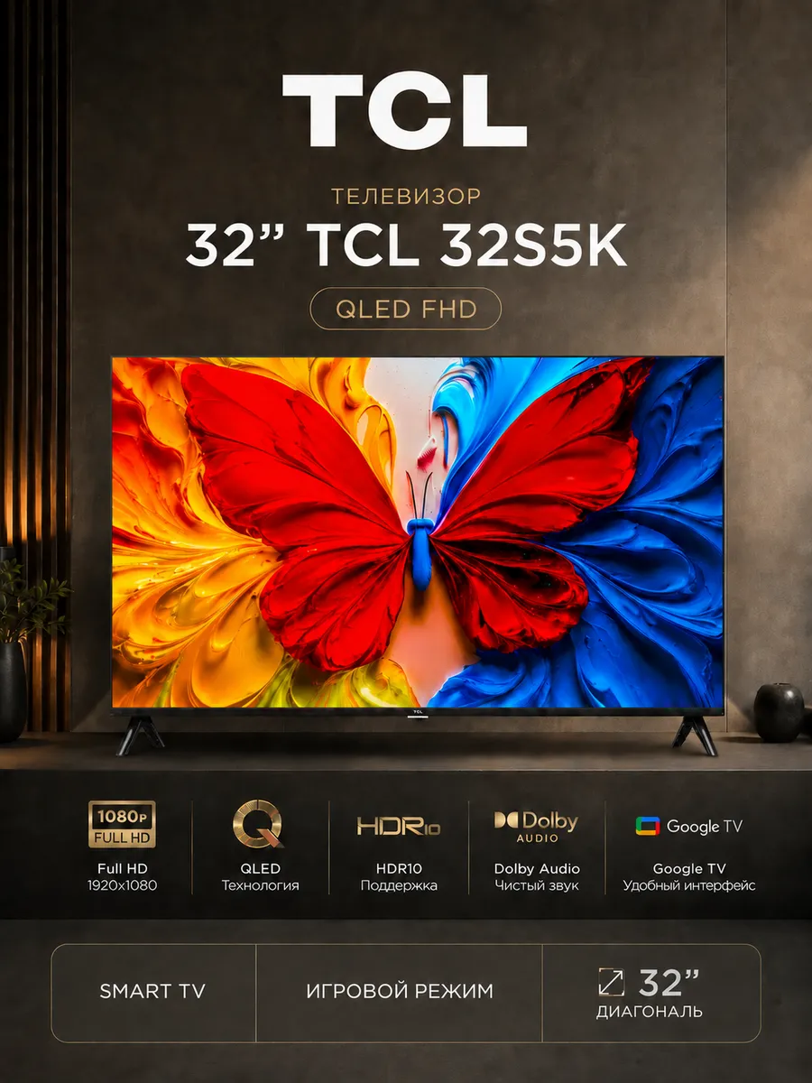 Телевизор 32S5K 32 дюйма QLED Full HD HDR10 Dolby Audio TCL 716307741 купить в интернет‑магазине Wildberries