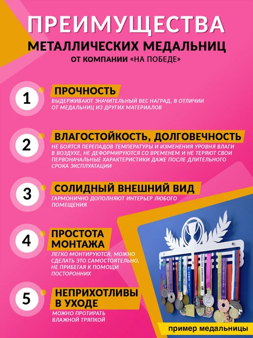 На Победе Медальница металлическая 60 см Чемпион «Хоккей 2», белый, фото 5