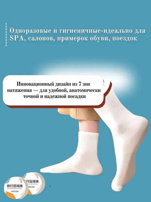 Носки одноразовые прессованные в дорогу, белый, фото 3