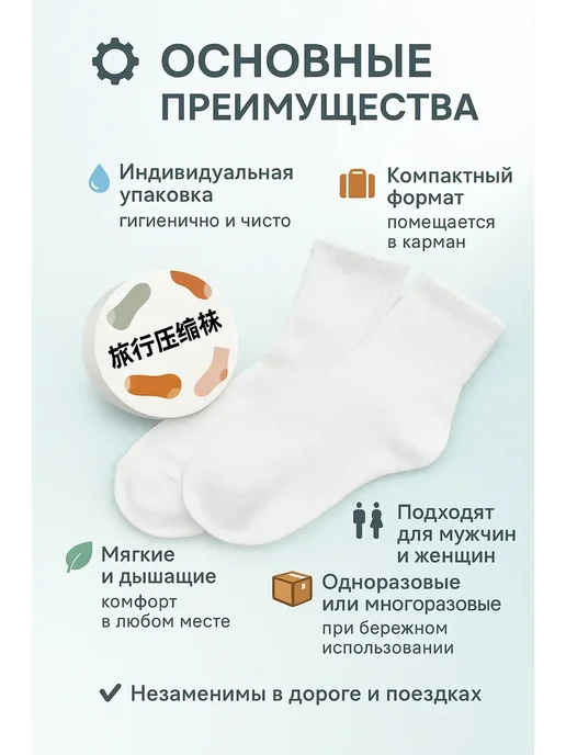 BilionerШа W Носки одноразовые для путешествий, гостиниц прессованные, белый, фото 2