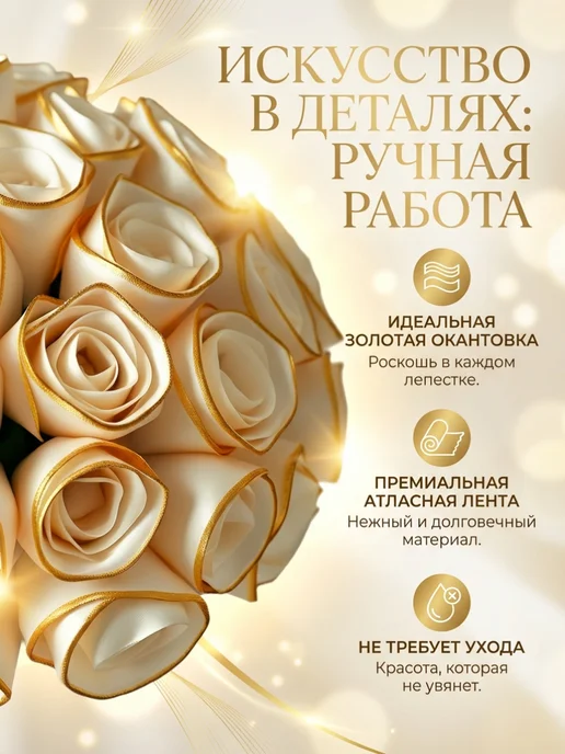 Kari&Poli Букет из атласных роз, 7 шт, бежевый, фото 4