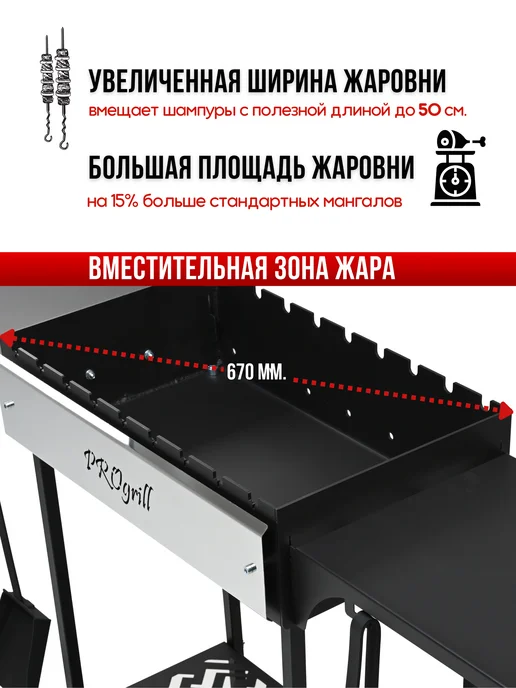 PROgrill Мангал на колесах с металлическими полками Нью-Йорк_5мм, черный, фото 4
