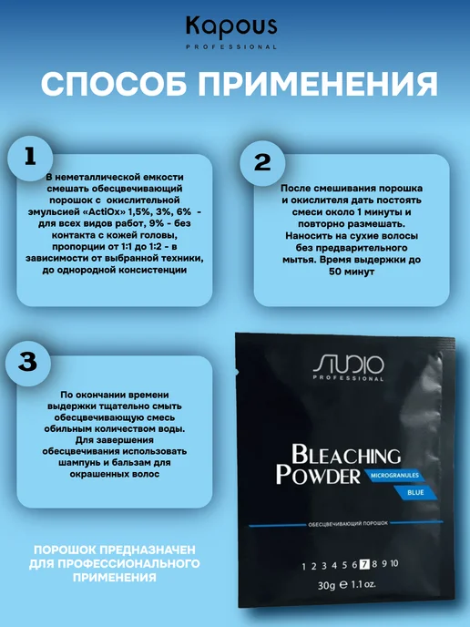 Kapous Обесцвечивающий порошок Microgranules Blue и окислитель 6%, синий, фото 4