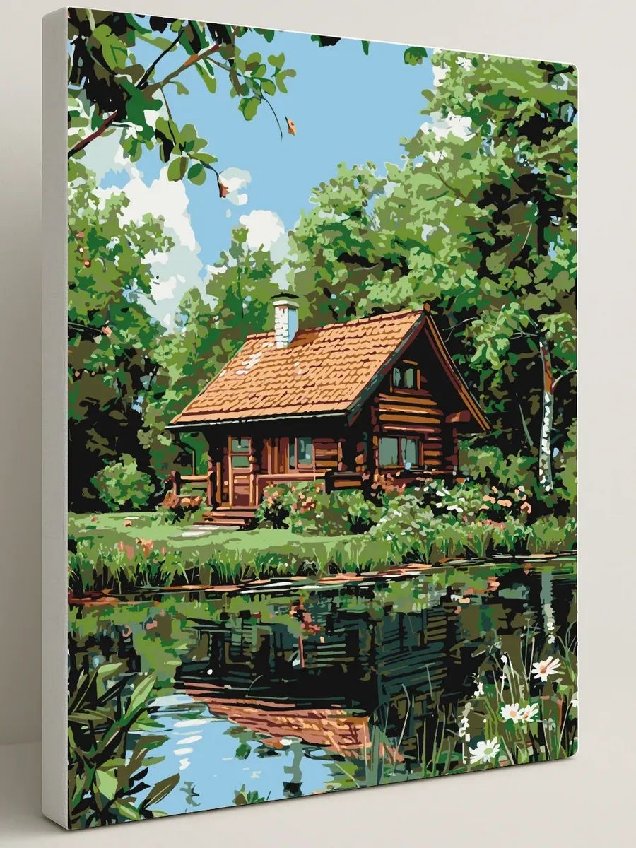 Картина по номерам - Уютный домик у озера — 40×50 см