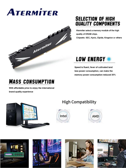 Atermiter Оперативная память DDR4 8gb*2шт 16GB 2400 МГц Desktop Memory, 8 ГБ, 2 шт, фото 7