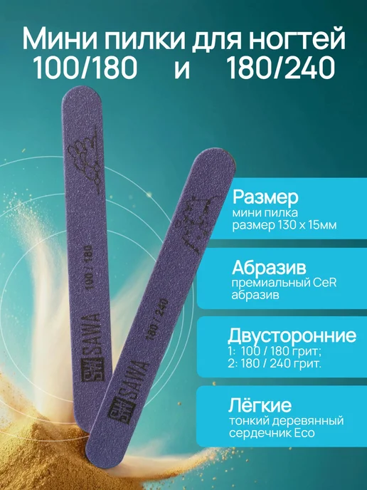 Пилочки для ногтей набор 100 180 180 240, 2 шт