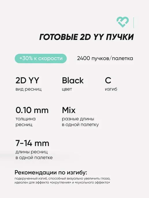 LashLab Готовые пучки 2D YY C 0.10 7-14, Черные 20 линий, черный, фото 6