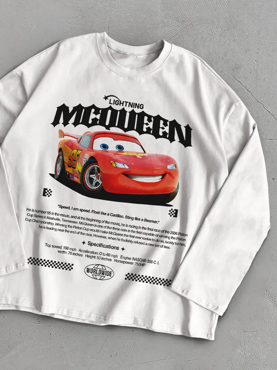 Лонгслив оверсайз с принтом у2к Тачки Mcqueen