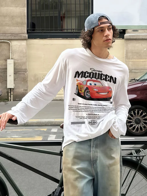 MIDNIGHT COMMUNITY Лонгслив оверсайз с принтом у2к Mcqueen, черный, фото 2
