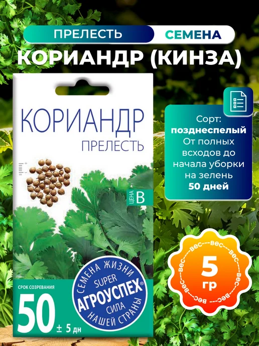 АГРОУСПЕХ Семена кориандра (кинзы) Прелесть, 5г, 5 г