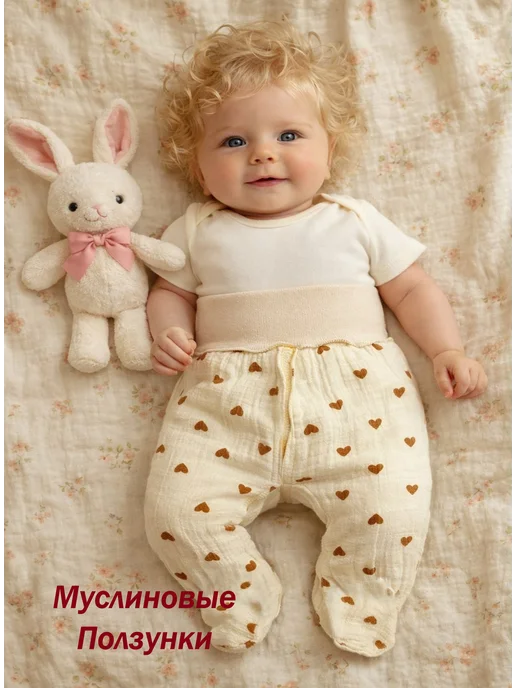 Max & Den kids Муслиновые ползунки для новорожденных, бежевый