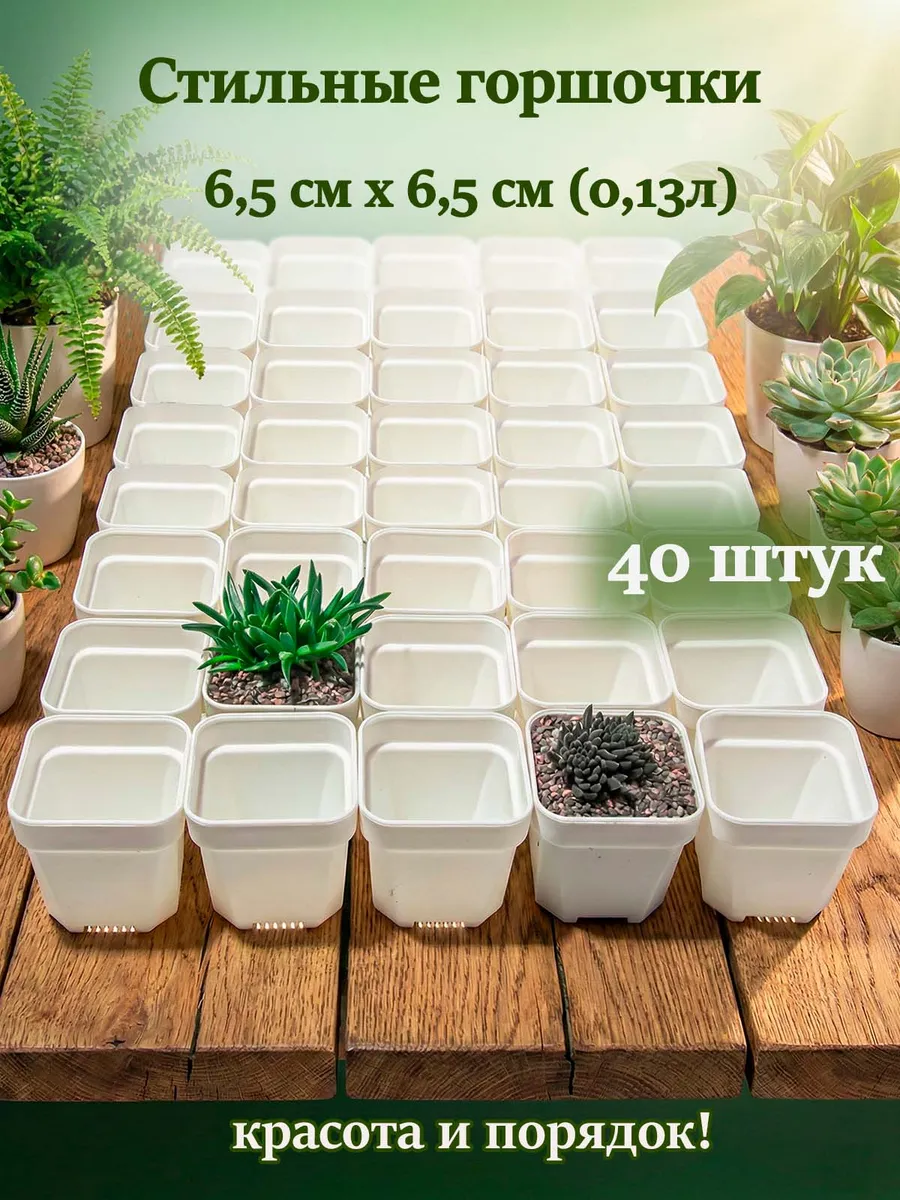 Горшки для цветов 40 шт, 0.13 л, 6.5 см