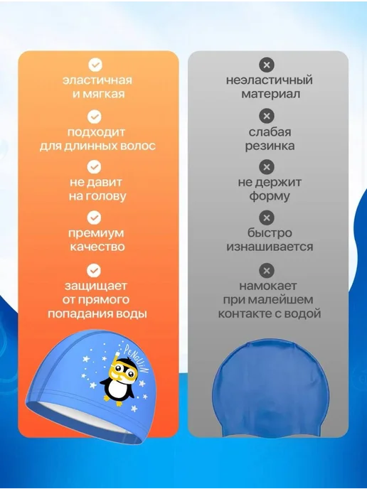 Swimex Шапочка для плавания детская тканевая, голубой, фото 6