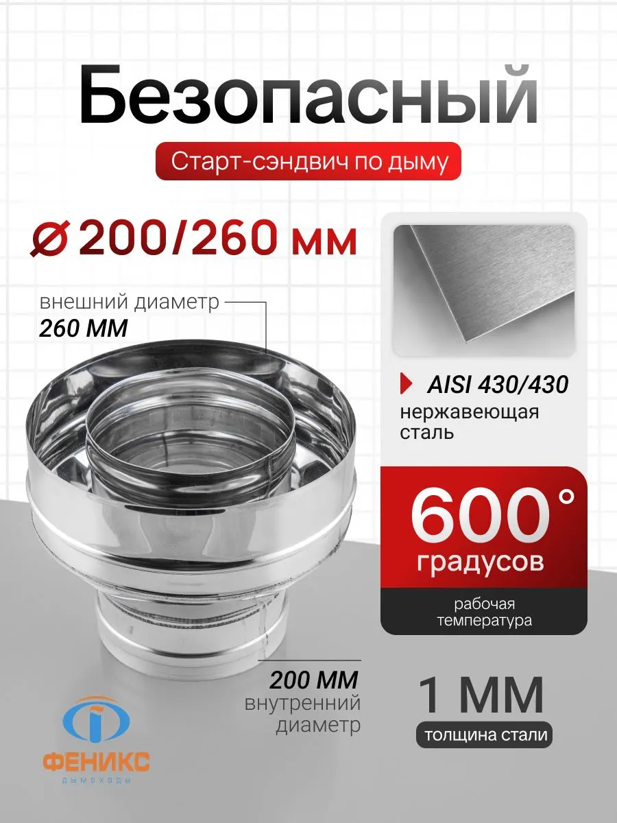 Переход моно-термо Феникс D200/260 мм, AISI 430, 1.0 мм