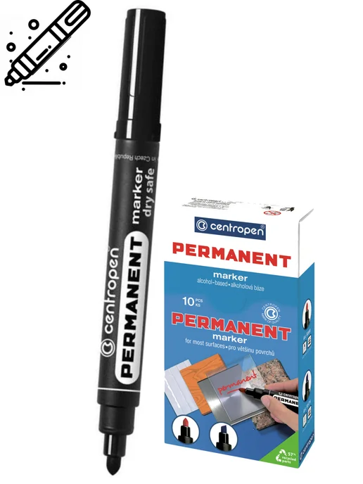 CENTROPEN Маркер перманентный 5 шт Cеntropen 8510 2,5мм черный, 10 шт