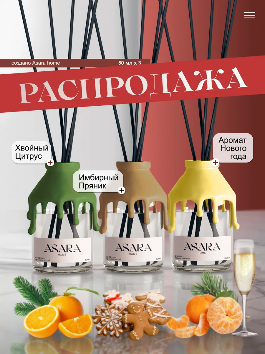 Диффузор для дома набор с палочками 3 штуки